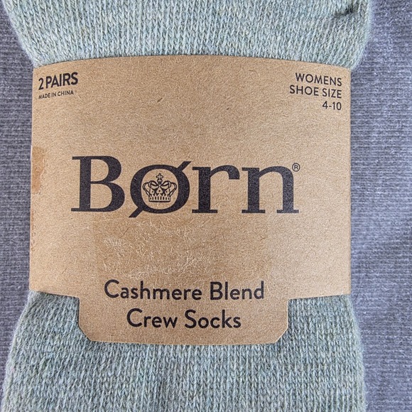 NWT Born Crew Socks Cashmere Wool Blend 2 Pack Women Shoe Sz 4-10 Green And Gray - Picture 3 of 6
